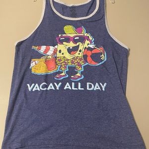 Blue Nickelodeon SpongeBob “vacay all day” and graphic SpongeBob design tank top